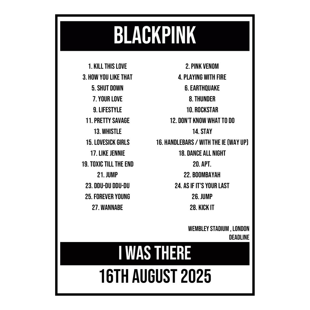 A Setlist Poster Featuring BLACKPINK Gig from London in 2025