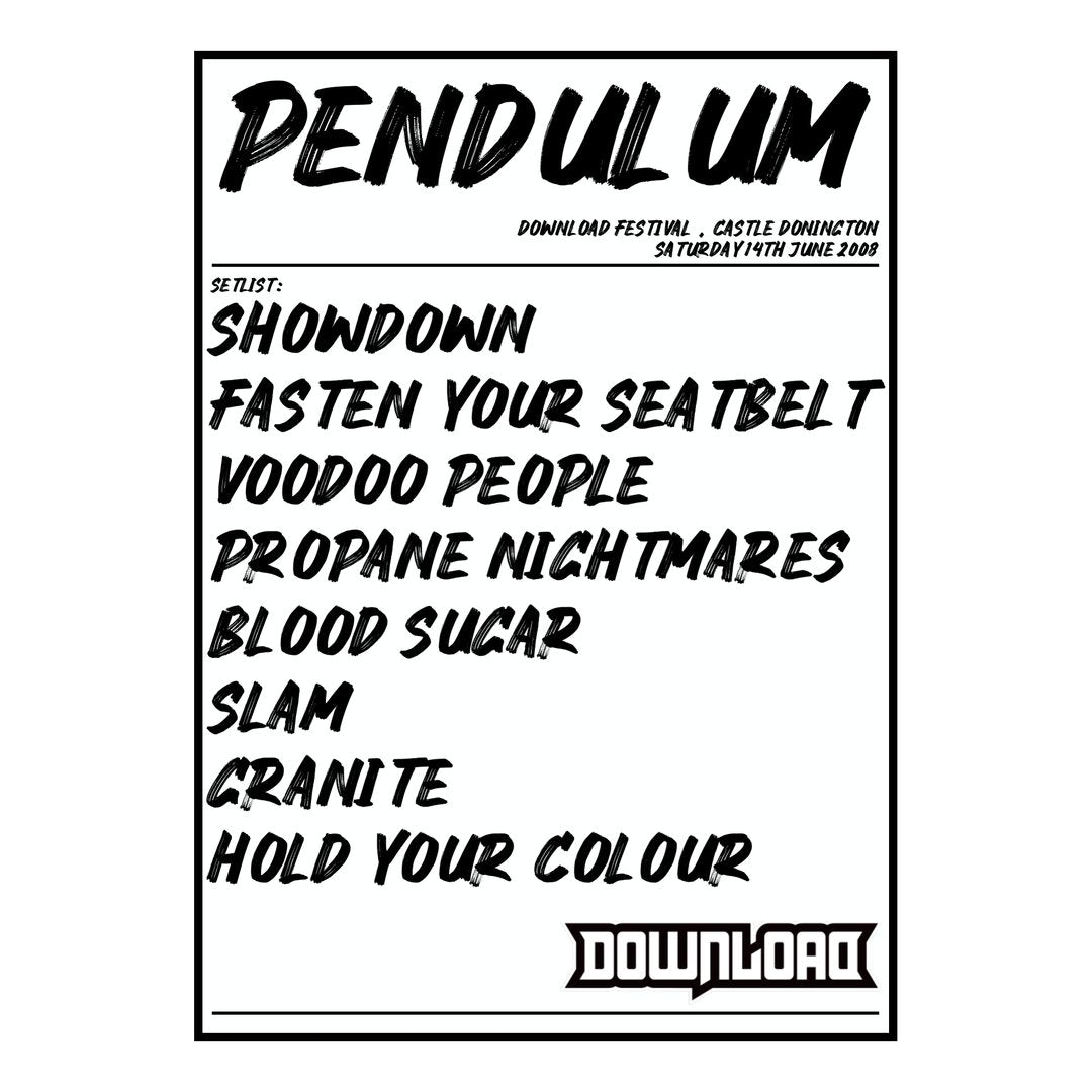 Pendulum Castle Donington 14th June 2008 Setlist poster