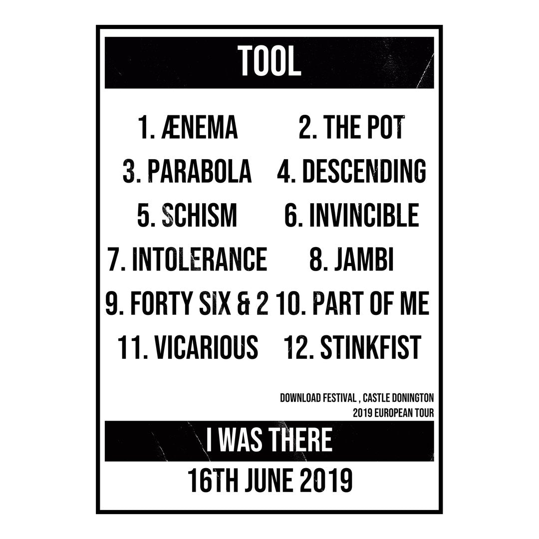 Tool Castle Donington 16th June 2019 Setlist poster