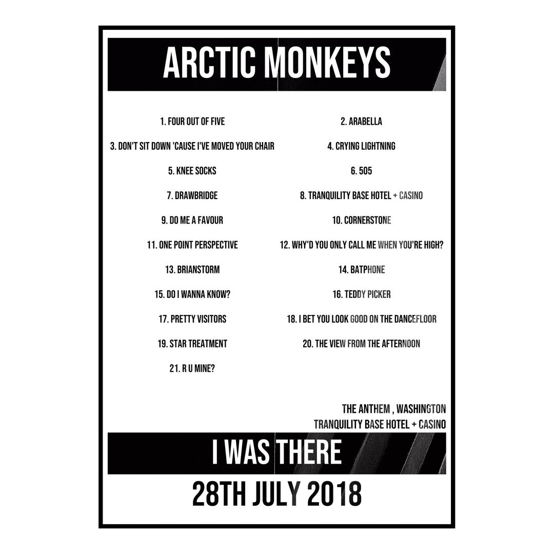 Arctic Monkeys Washington 28th July 2018 Setlist poster