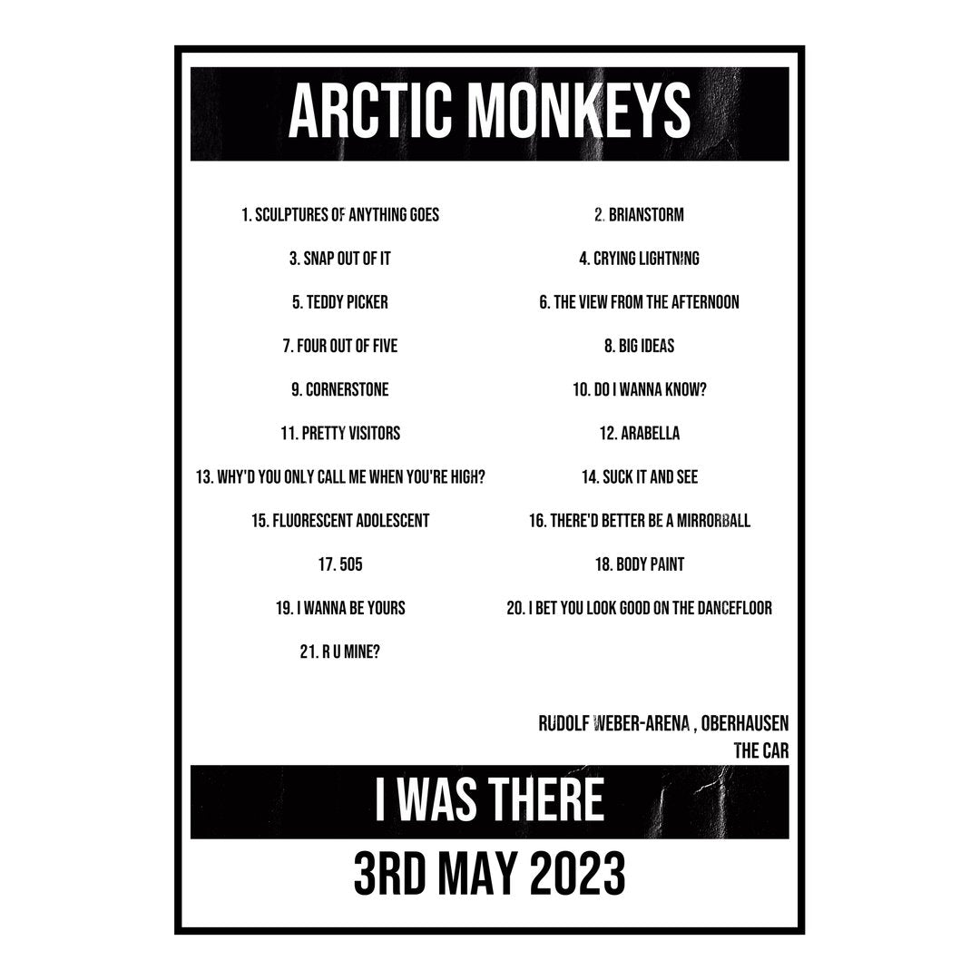 Arctic Monkeys Oberhausen 3rd May 2023 Setlist poster