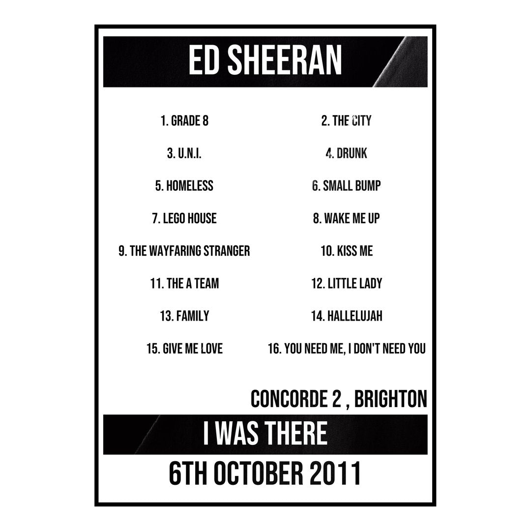 Ed Sheeran Brighton 6th October 2011 Setlist poster