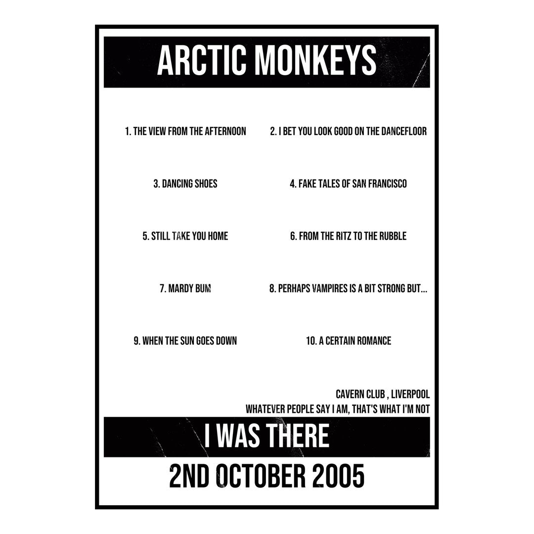 Arctic Monkeys Liverpool 2nd October 2005 Setlist poster