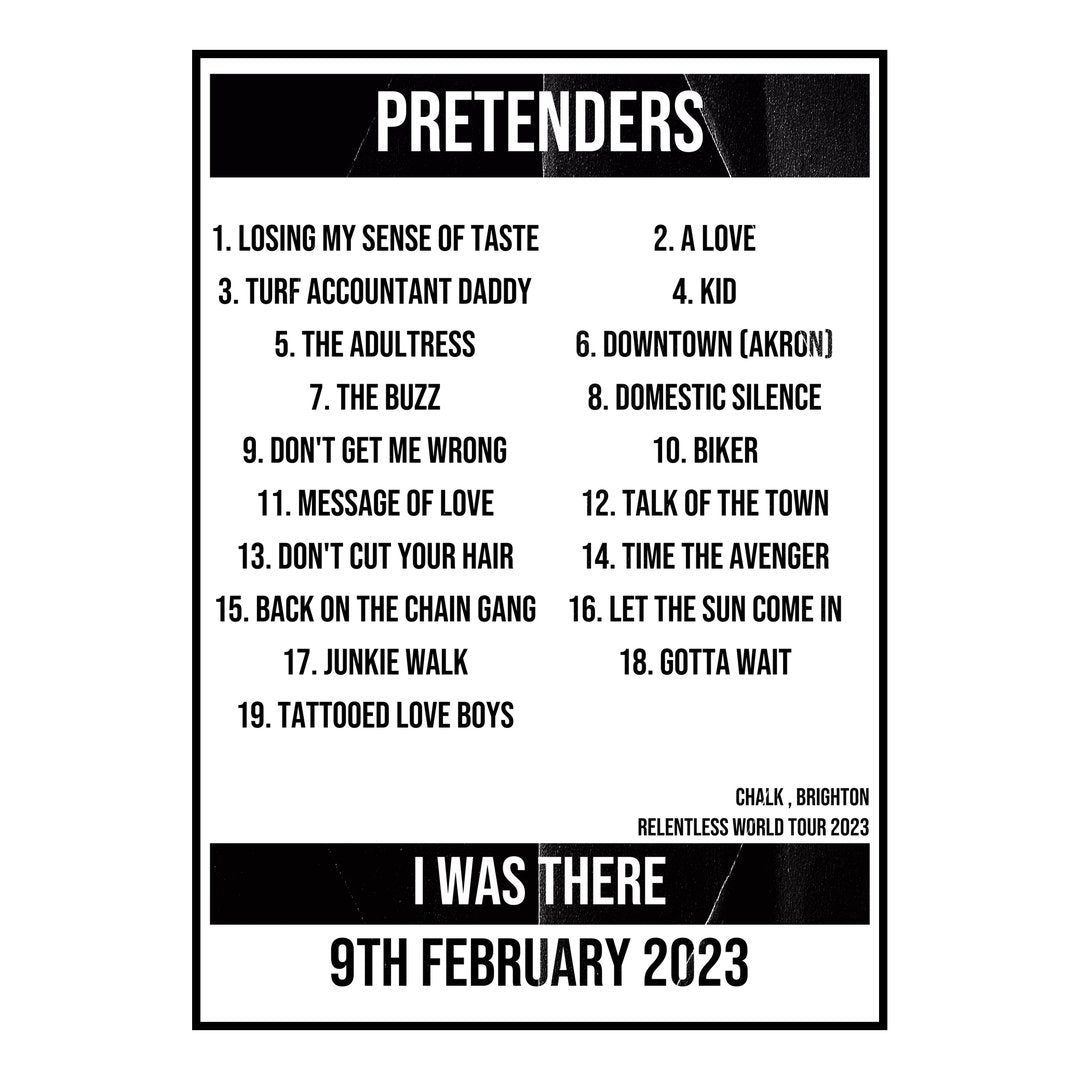 Pretenders Brighton 9th February 2023 Setlist poster