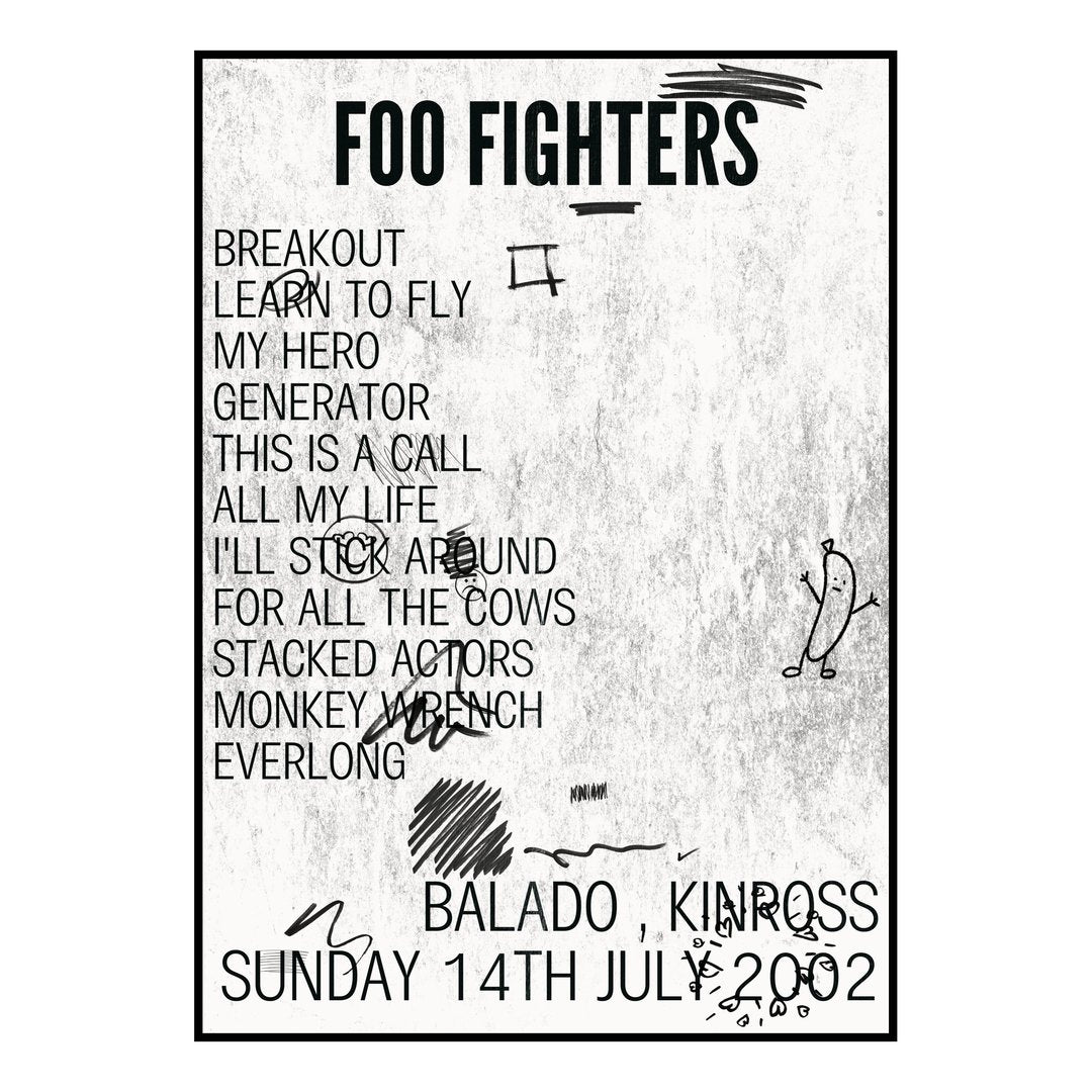 Foo Fighters Kinross 14th July 2002 Setlist poster