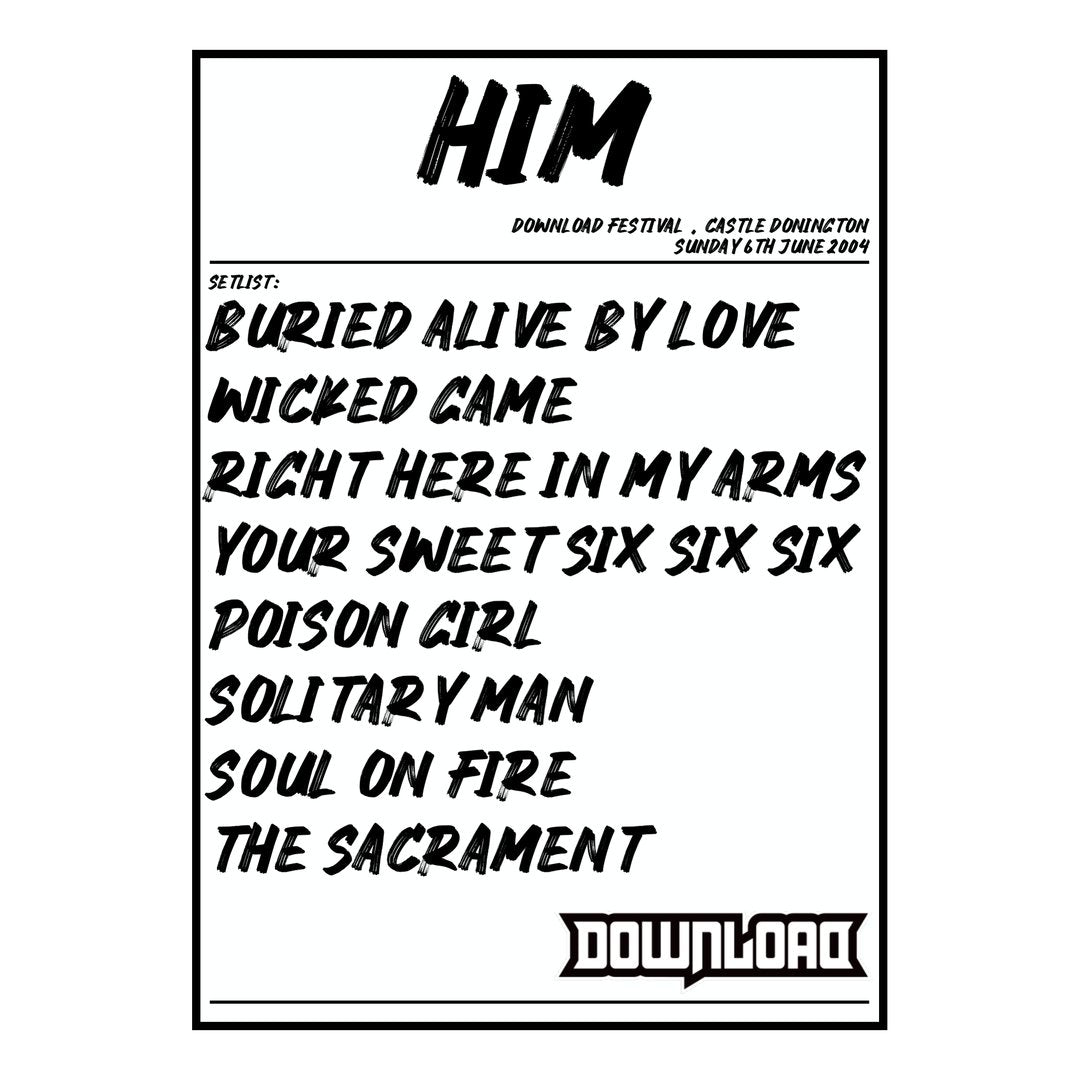 HIM Castle Donington 6th June 2004 Setlist poster