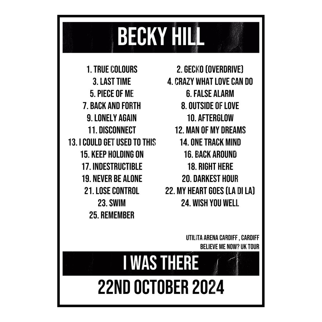 Becky Hill Cardiff 22nd October 2024 Setlist poster