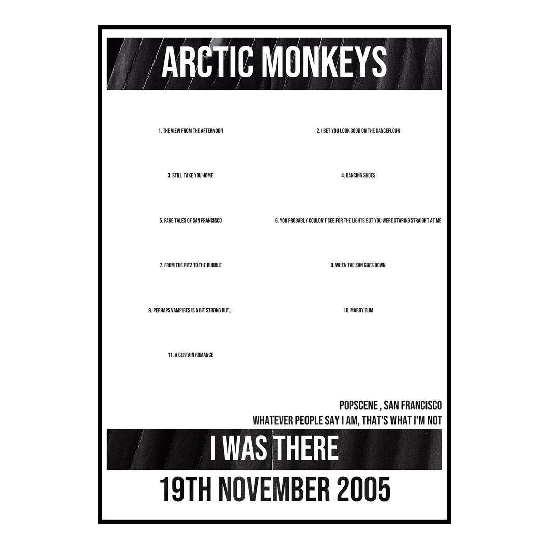 Arctic Monkeys San Francisco 19th November 2005 Setlist poster