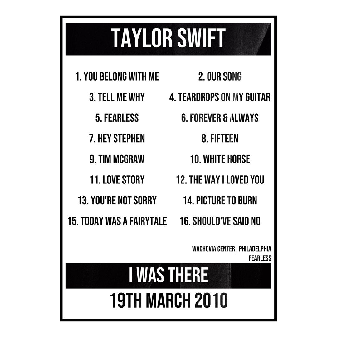 Taylor Swift Philadelphia 19th March 2010 Setlist poster