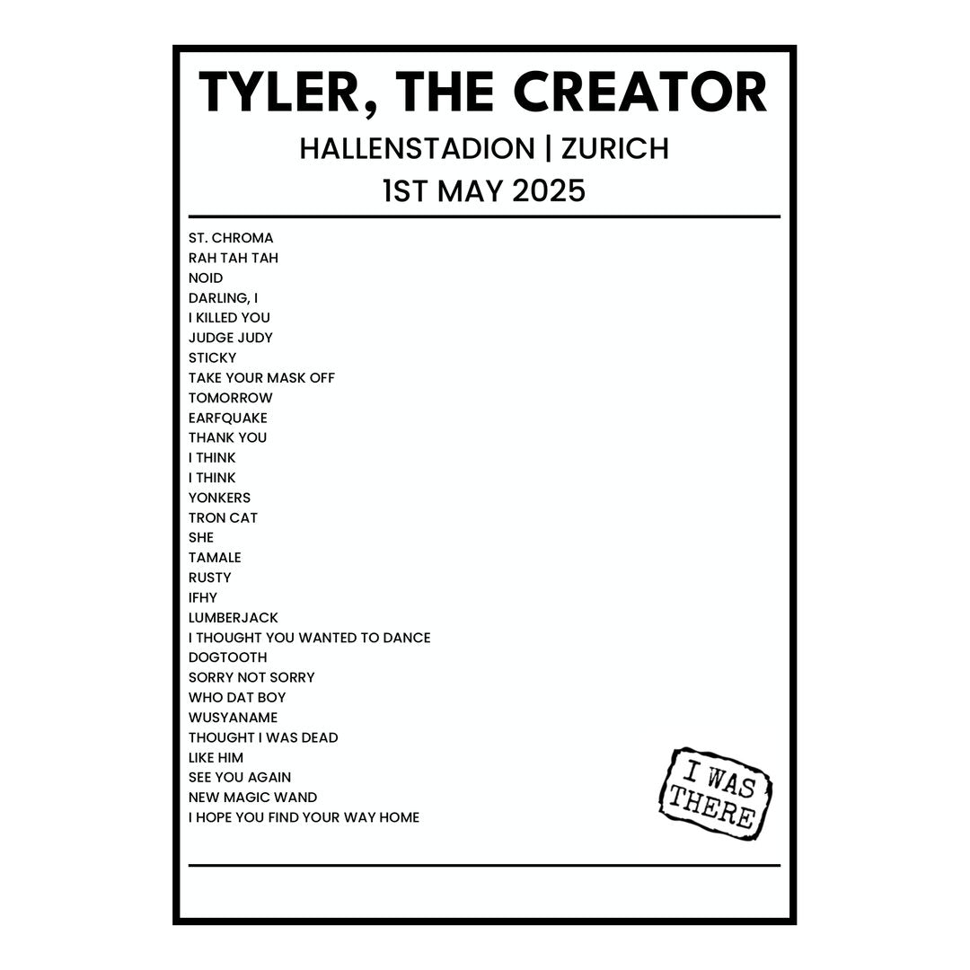 Tyler, The Creator Zurich 1st May 2025 Setlist poster