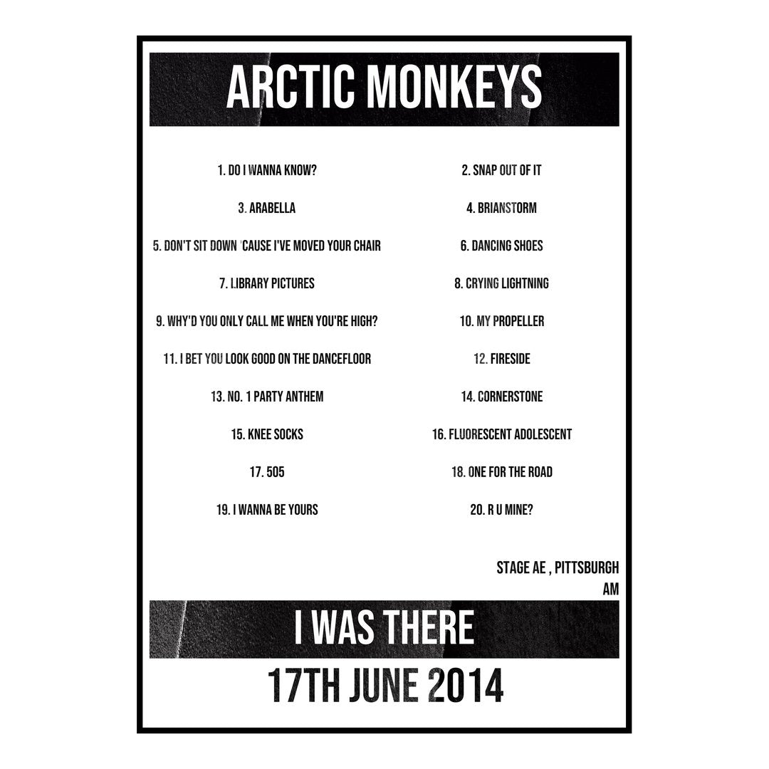 Arctic Monkeys Pittsburgh 17th June 2014 Setlist poster