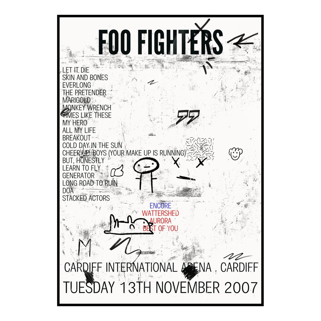 Foo Fighters Cardiff 13th November 2007 Setlist poster