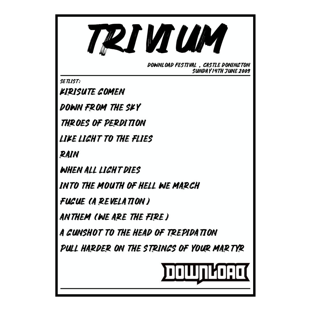 Trivium Castle Donington 14th June 2009 Setlist poster