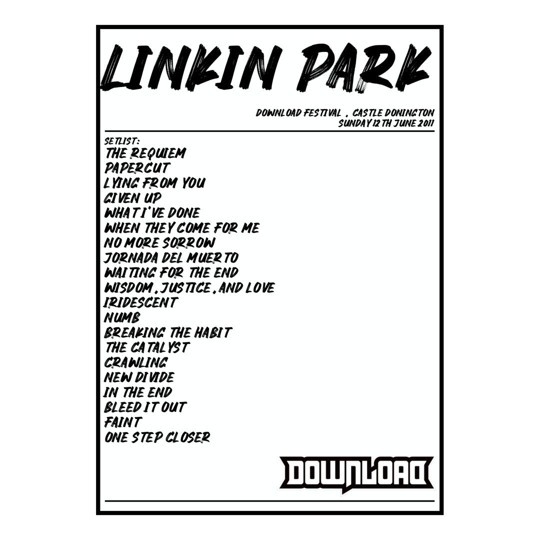 Linkin Park Castle Donington 12th June 2011 Setlist poster