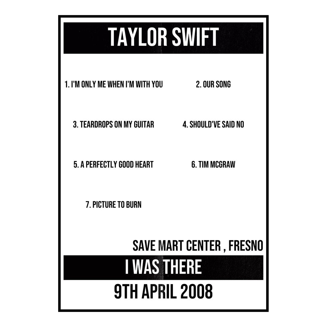 Taylor Swift Fresno 9th April 2008 Setlist poster