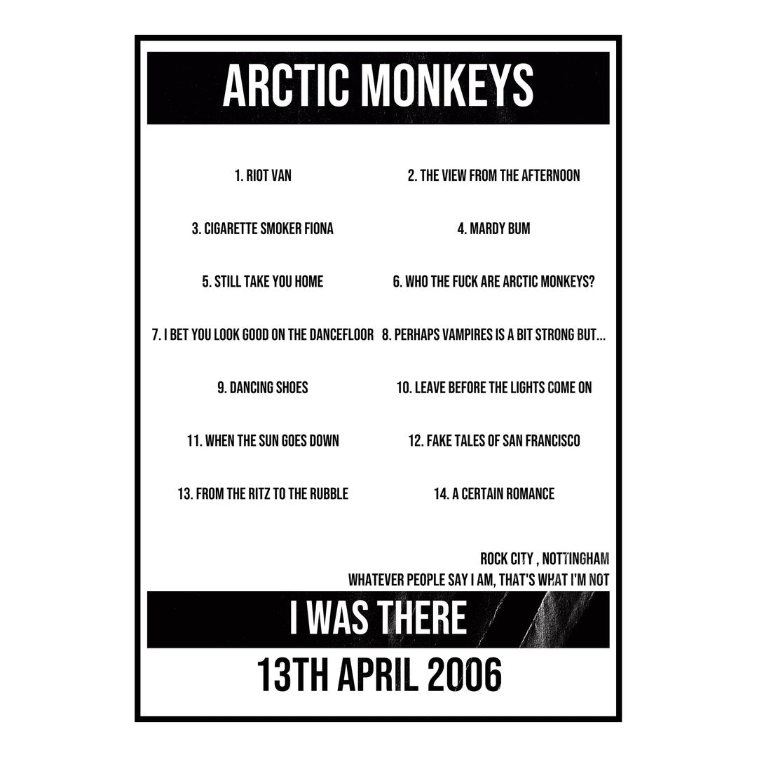 Arctic Monkeys Nottingham 13th April 2006 Setlist poster