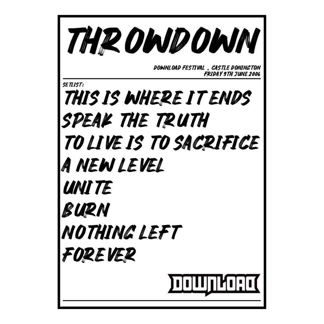 Throwdown Castle Donington 9th June 2006 Setlist poster