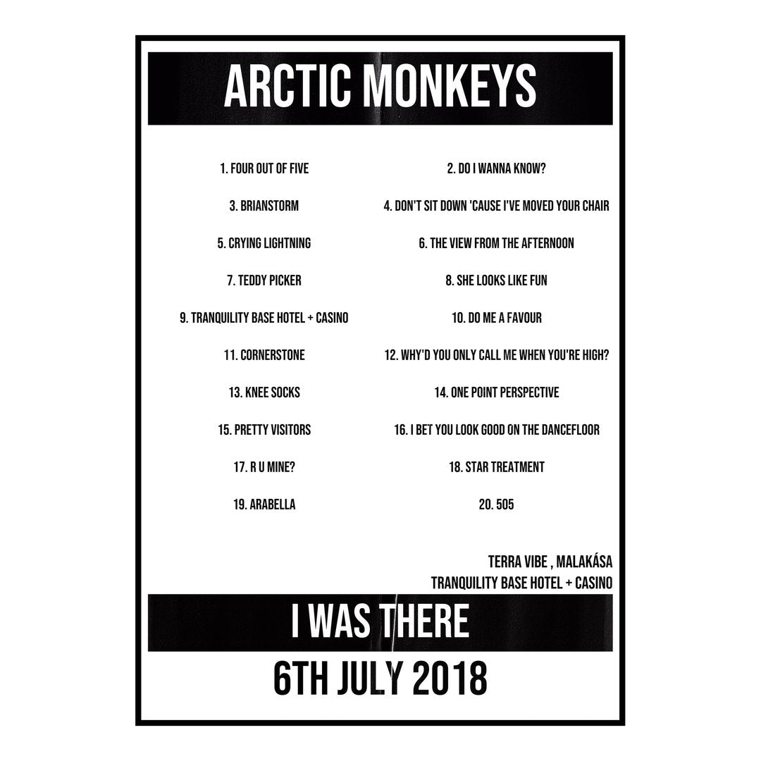 Arctic Monkeys Malakása 6th July 2018 Setlist poster
