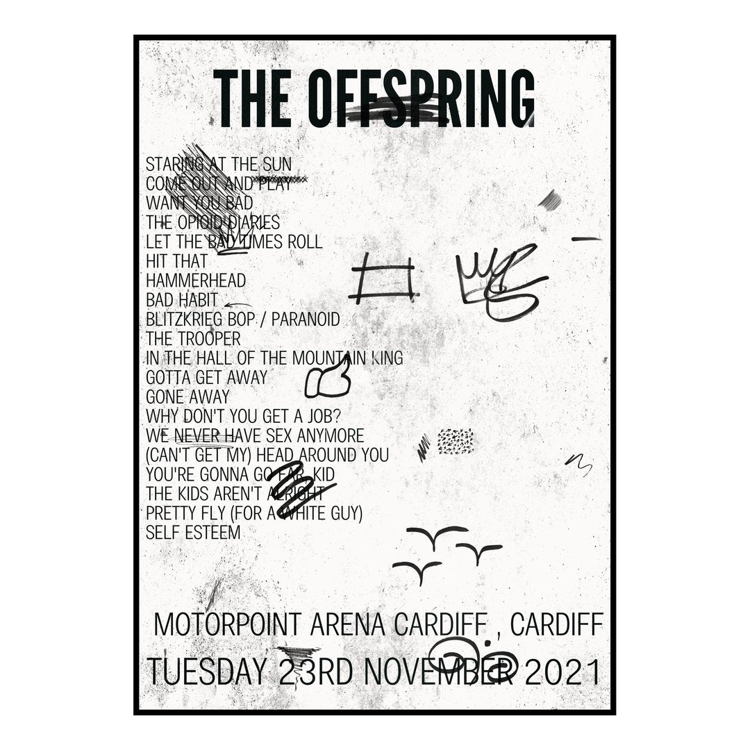 The Offspring Cardiff 23rd November 2021 Setlist poster