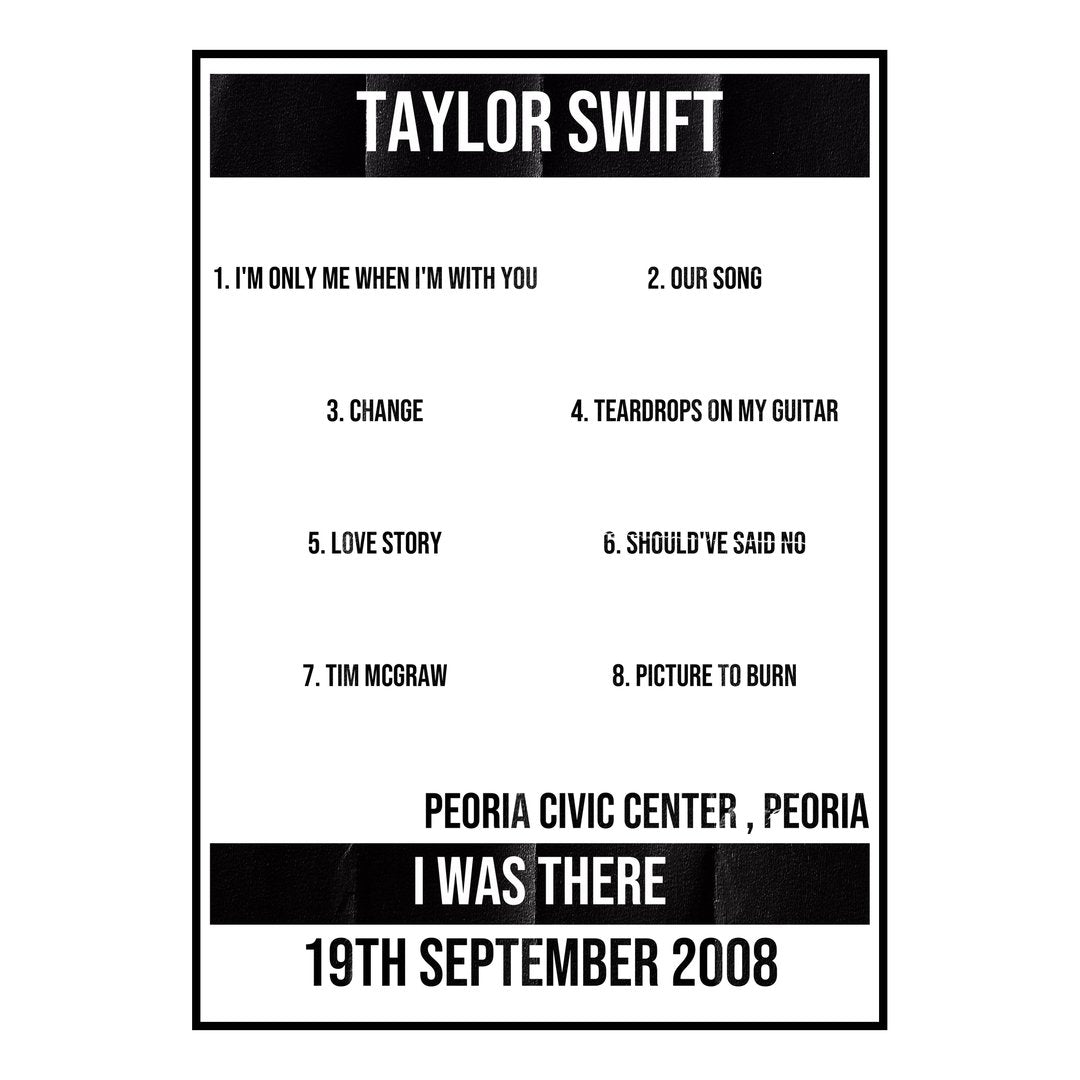 Taylor Swift Peoria 19th September 2008 Setlist poster