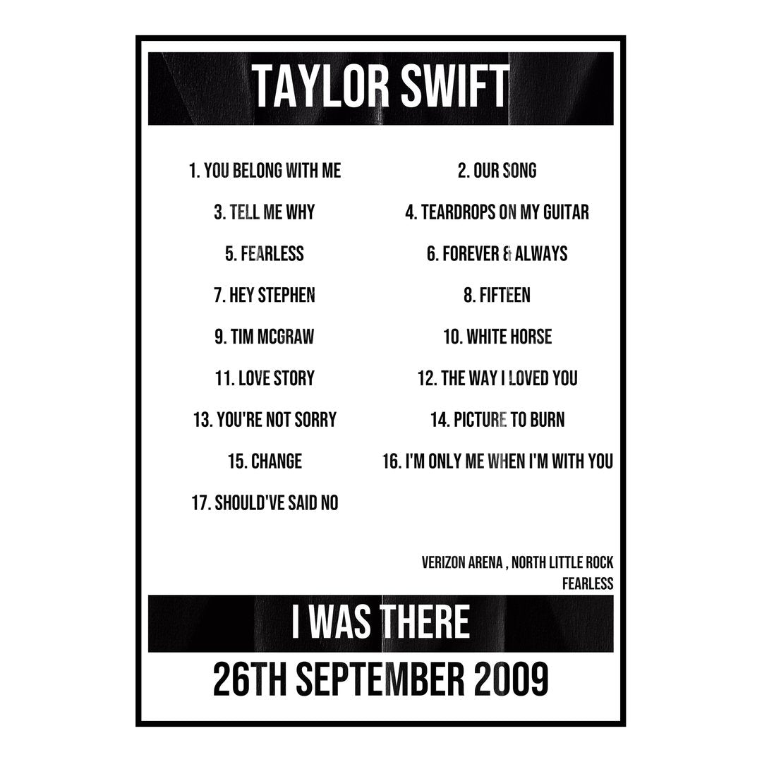 Taylor Swift North Little Rock 26th September 2009 Setlist poster
