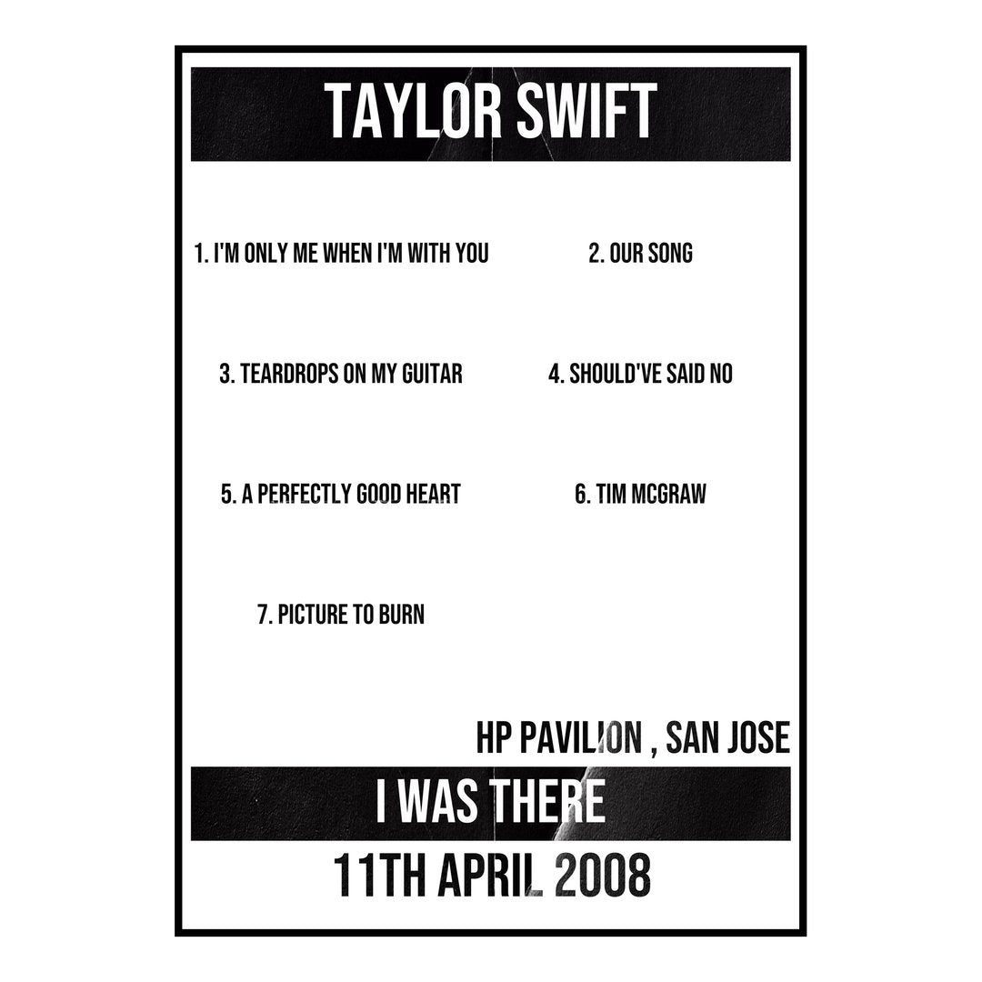 Taylor Swift San Jose 11th April 2008 Setlist poster