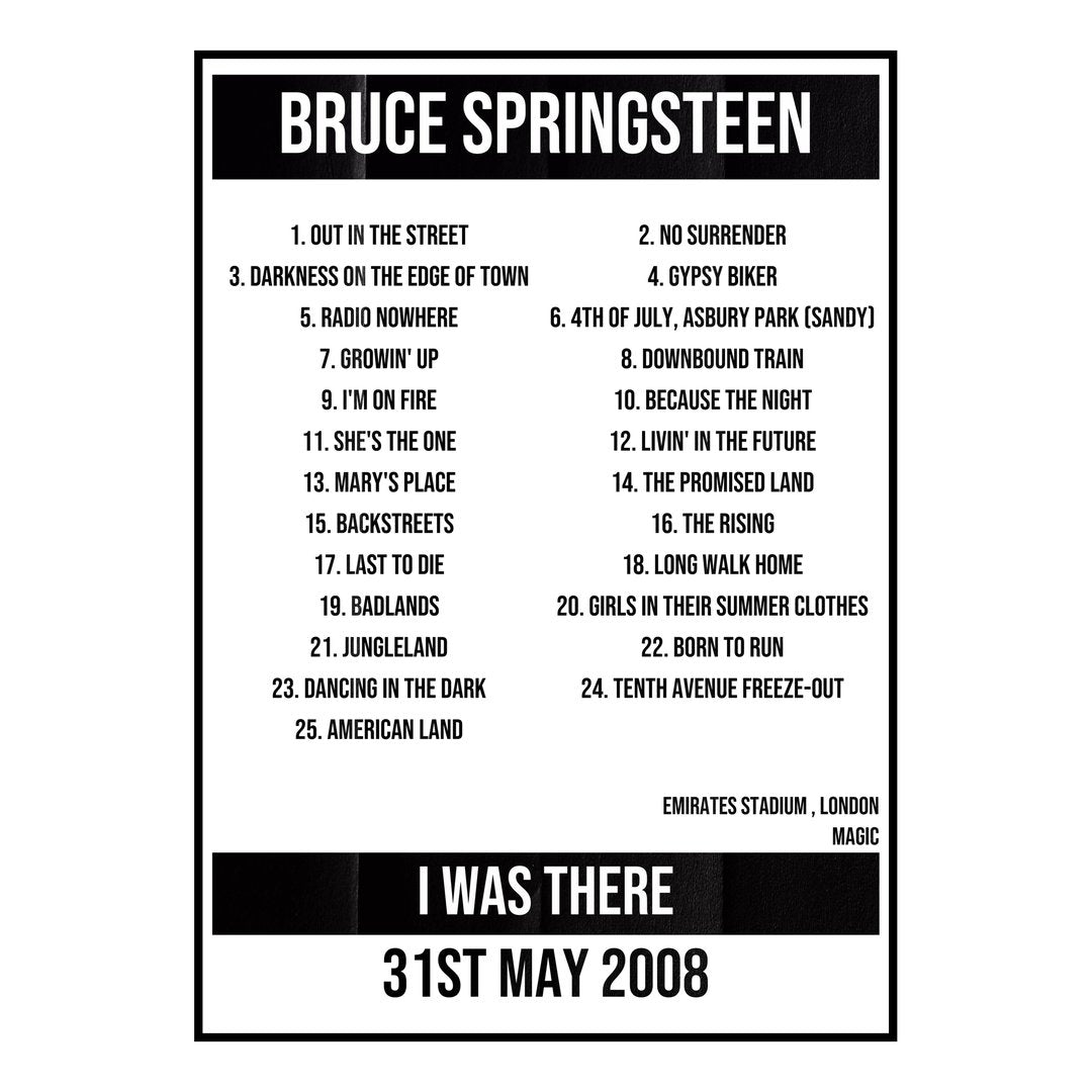 Bruce Springsteen London 31st May 2008 Setlist poster