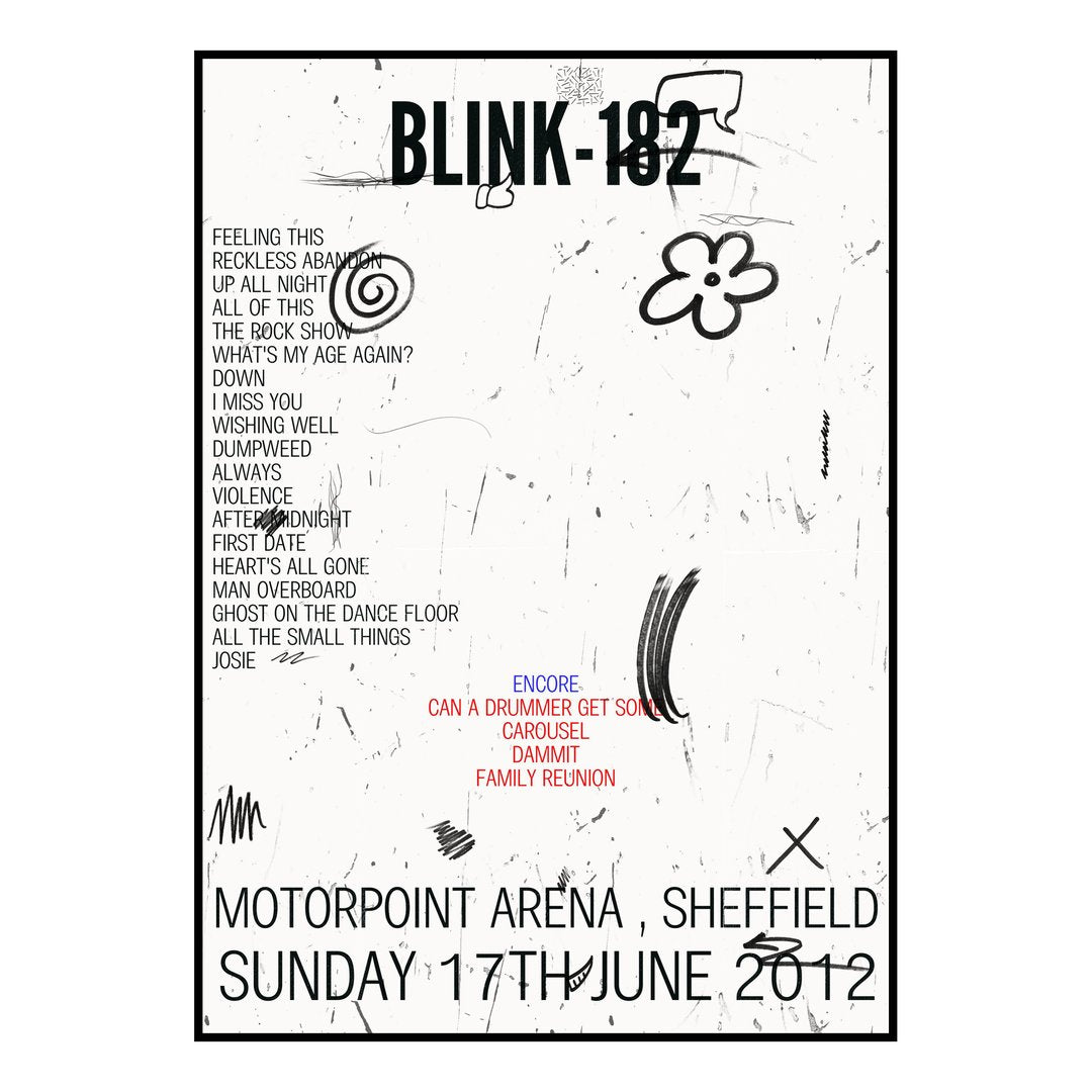 blink‐182 Sheffield 17th June 2012 Setlist poster