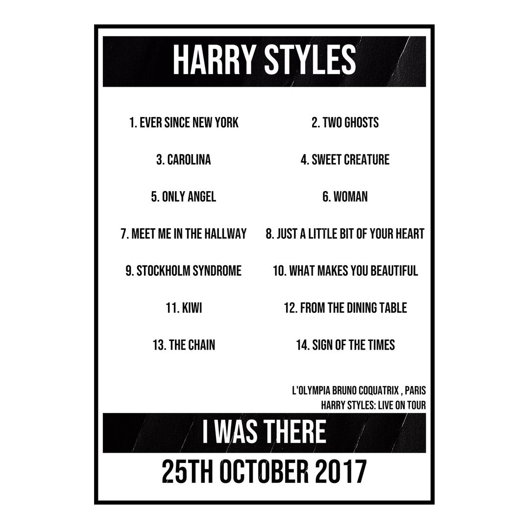 Harry Styles Paris 25th October 2017 Setlist poster