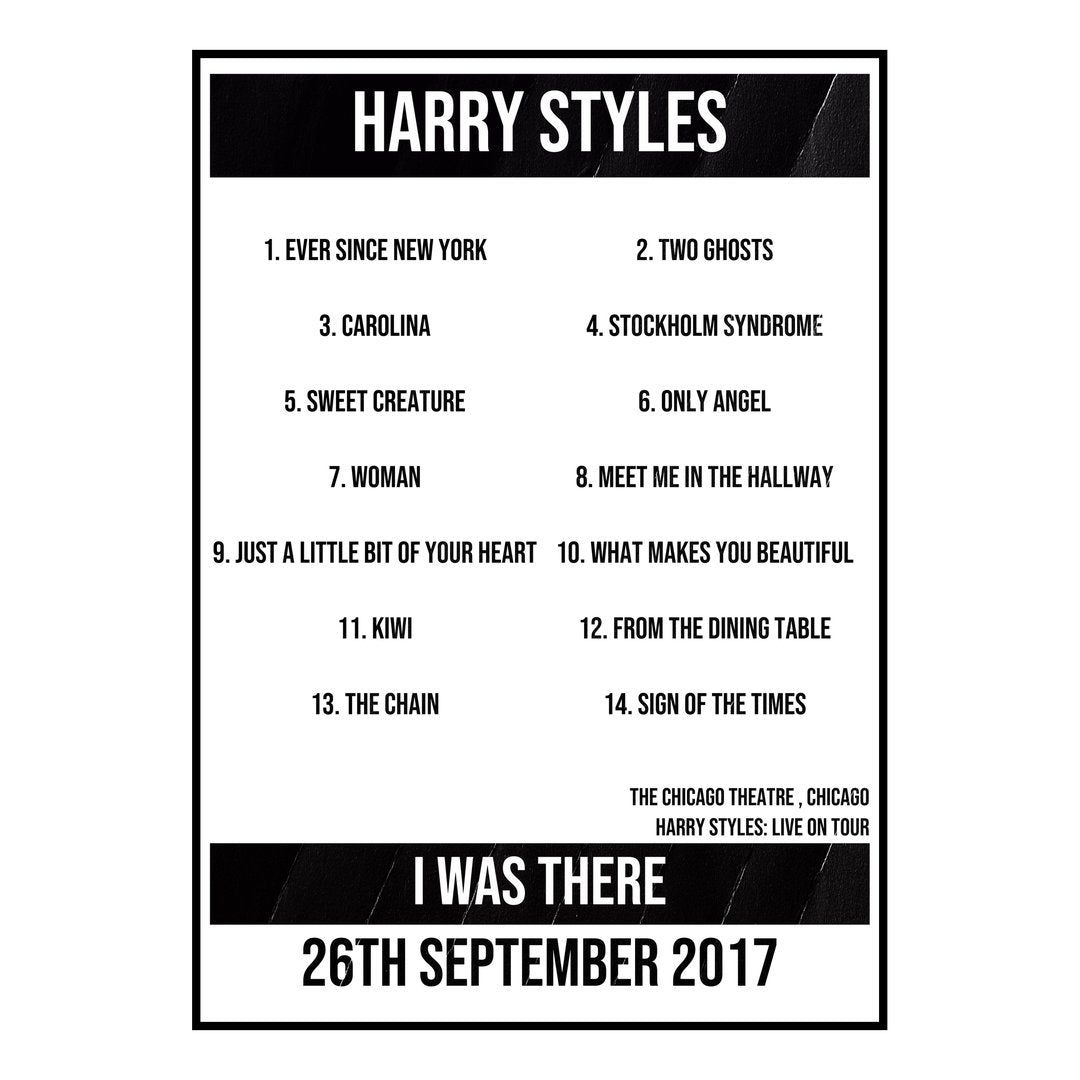 Harry Styles Chicago 26th September 2017 Setlist poster