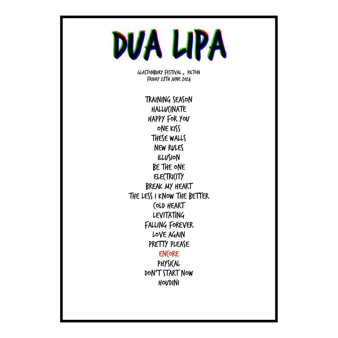 Dua Lipa Pilton 28th June 2024 Setlist poster