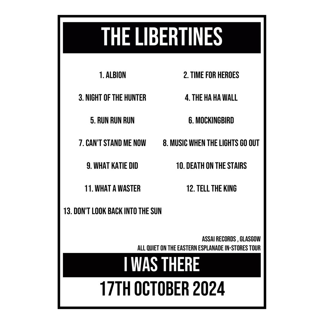 A Setlist Poster Featuring The Libertines Gig from Glasgow in 2024