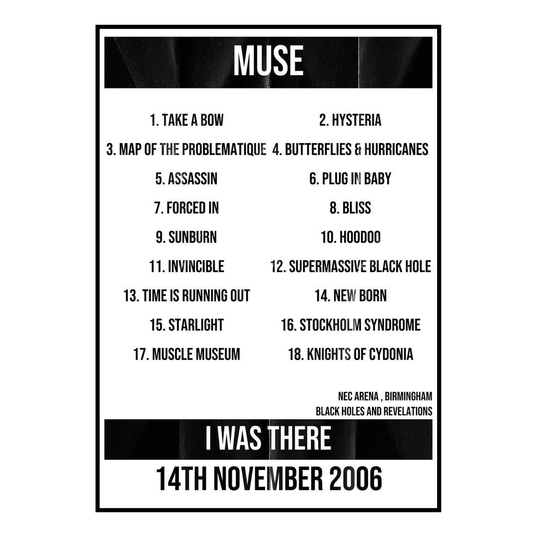 Muse Birmingham 14th November 2006 Setlist poster