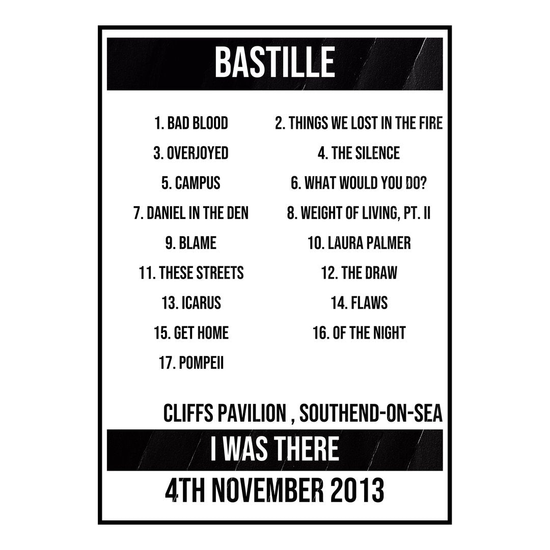 Bastille Southend-on-Sea 4th November 2013 Setlist poster