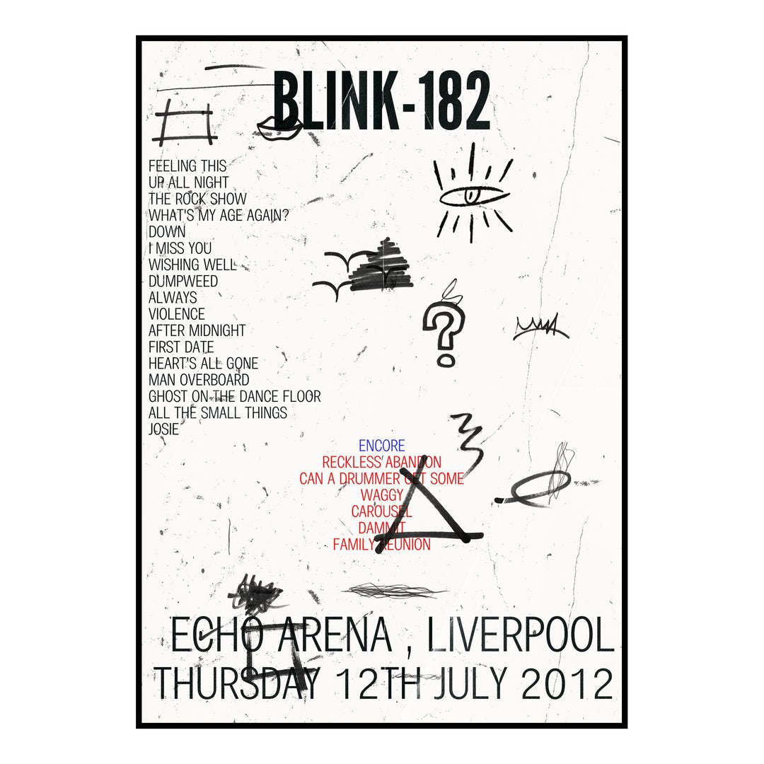 blink‐182 Liverpool 12th July 2012 Setlist poster