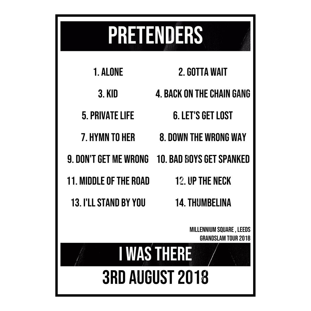 Pretenders Leeds 3rd August 2018 Setlist poster