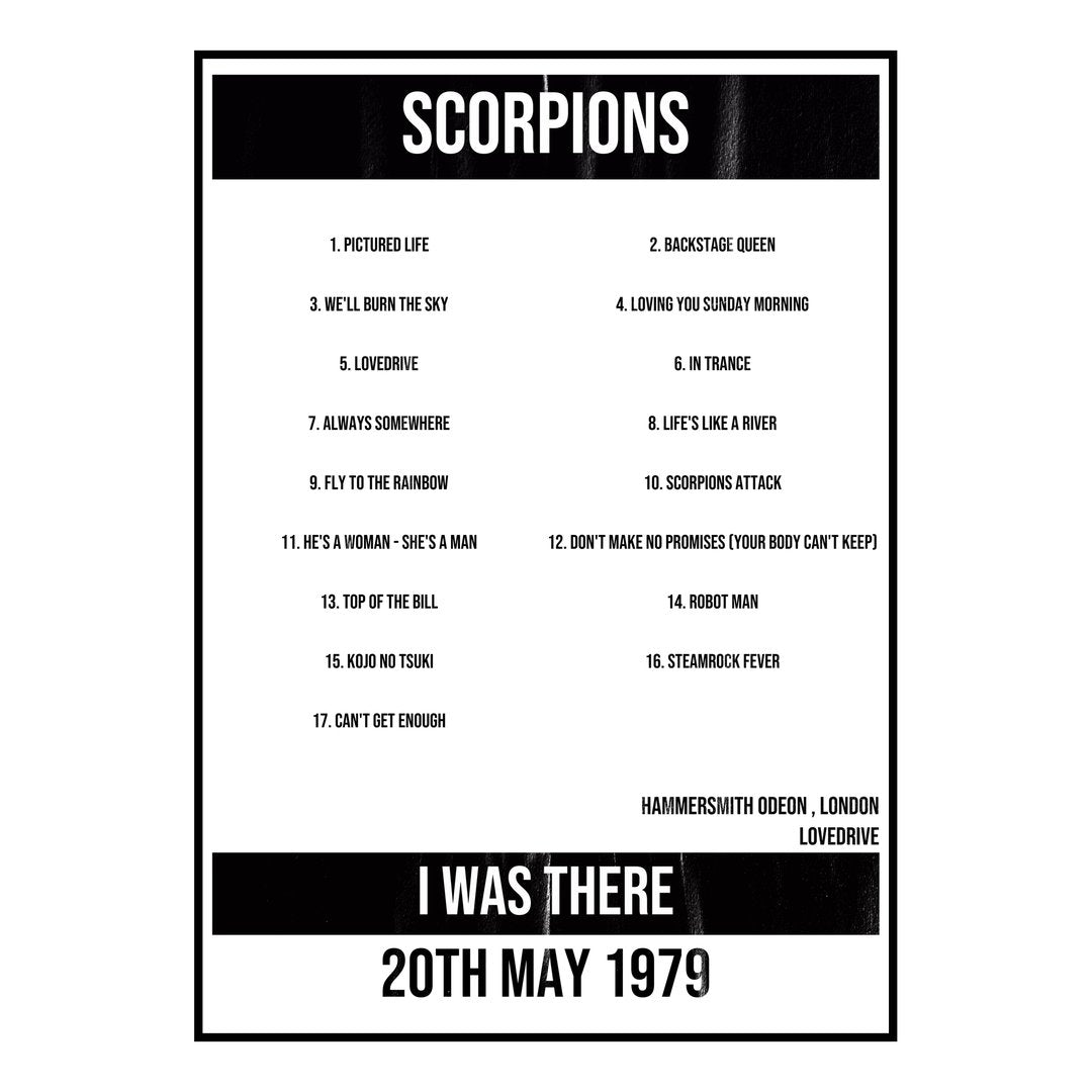 Scorpions London 20th May 1979 Setlist poster
