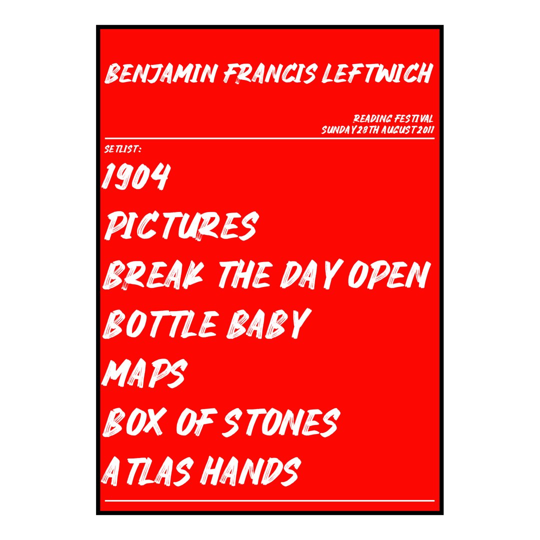 Benjamin Francis Leftwich Reading 28th August 2011 Setlist poster