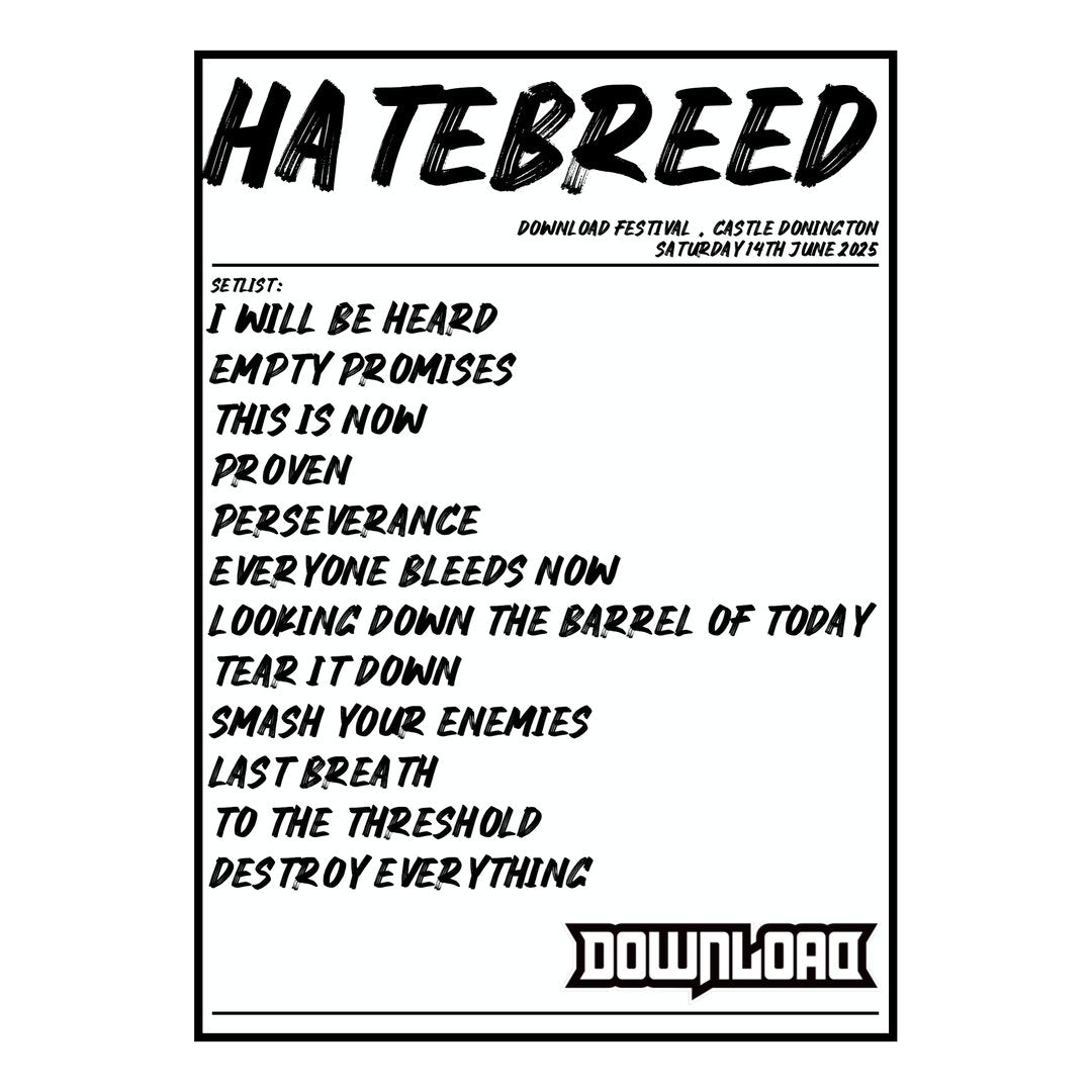 Hatebreed Castle Donington 14th June 2025 Setlist poster