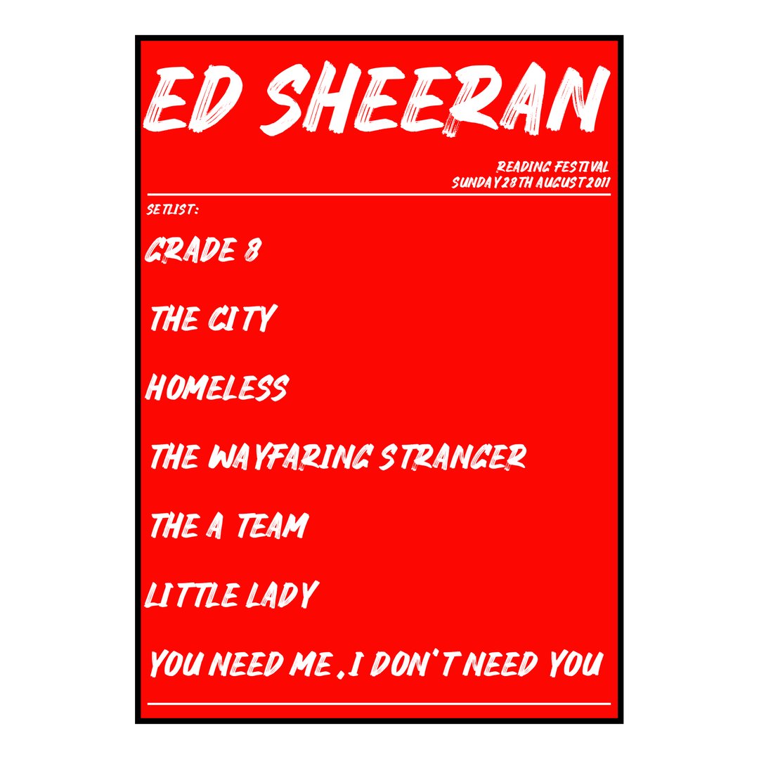 Ed Sheeran Reading 28th August 2011 Setlist poster