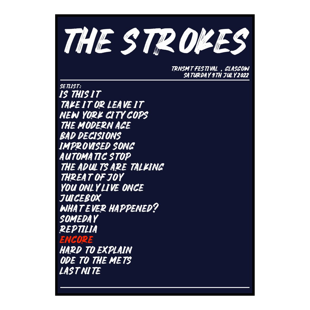 The Strokes Glasgow 9th July 2022 Setlist poster