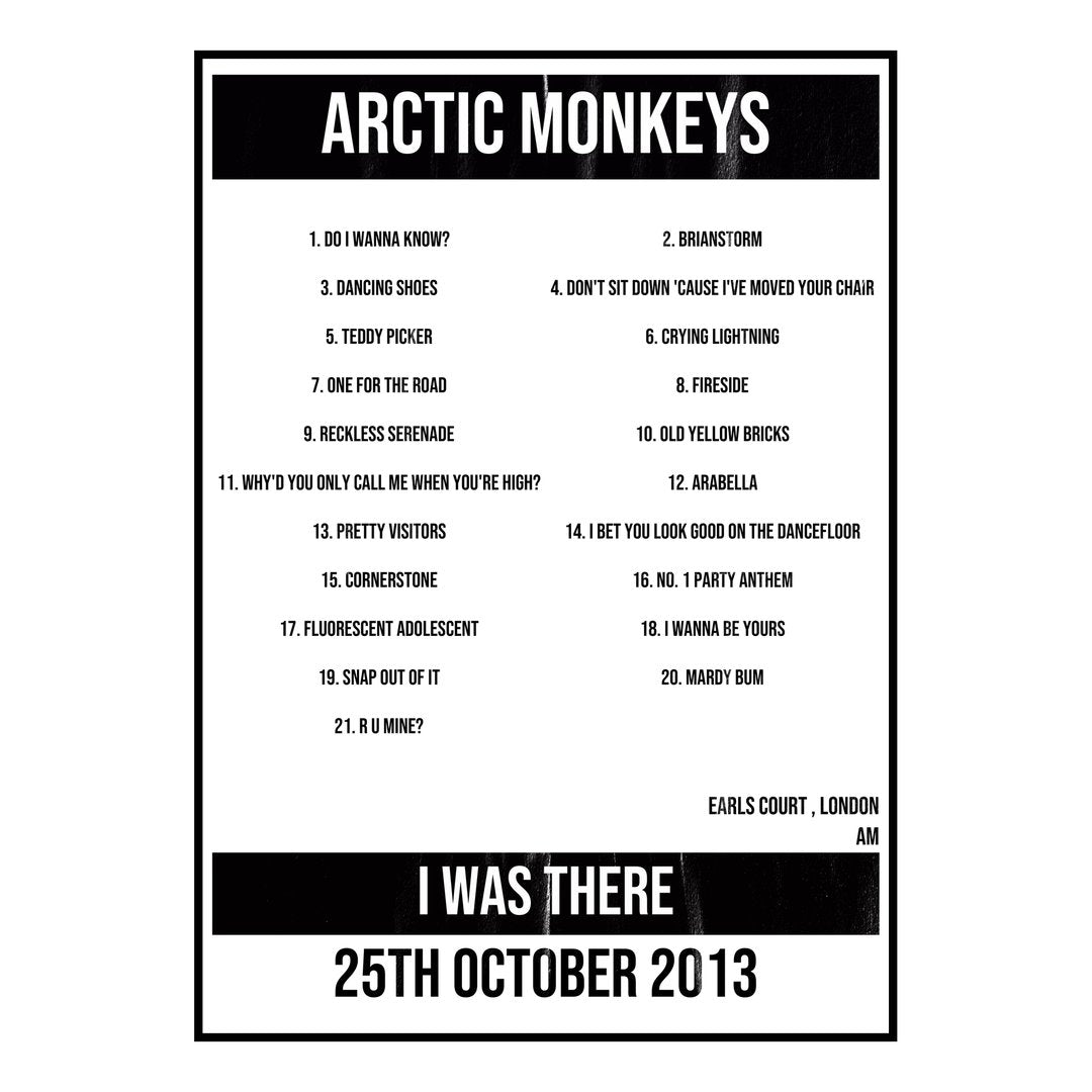 Arctic Monkeys London 25th October 2013 Setlist poster