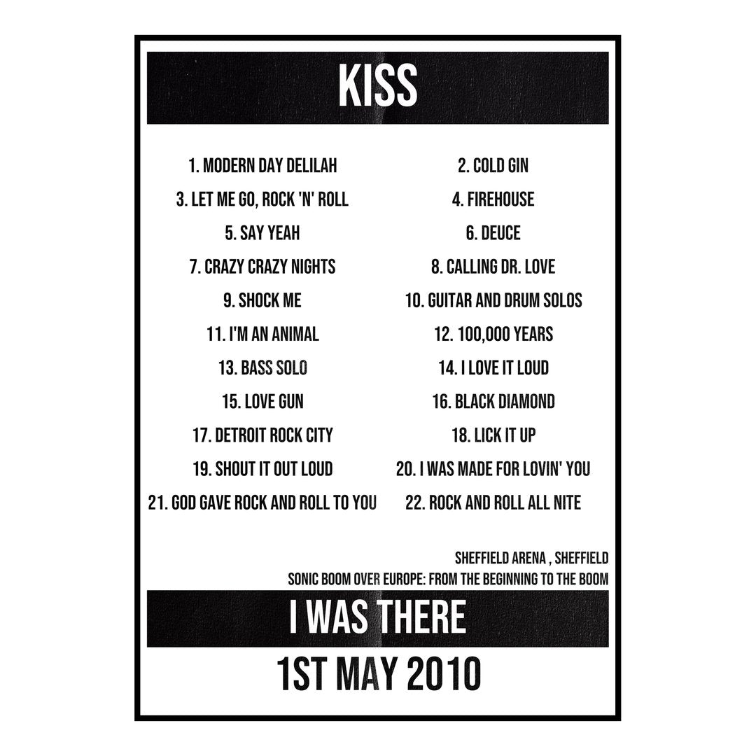 KISS Sheffield 1st May 2010 Setlist poster