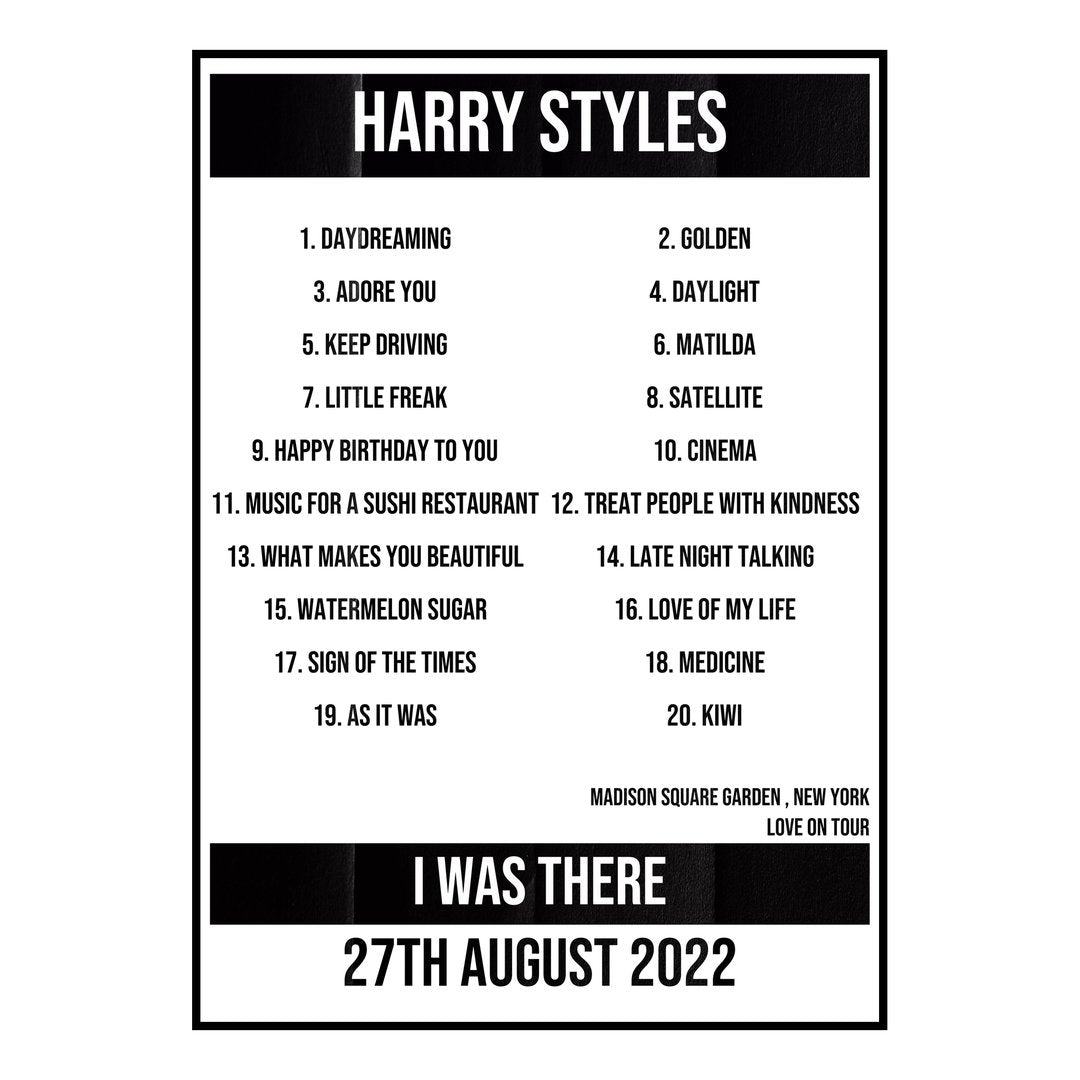 Harry Styles New York 27th August 2022 Setlist poster