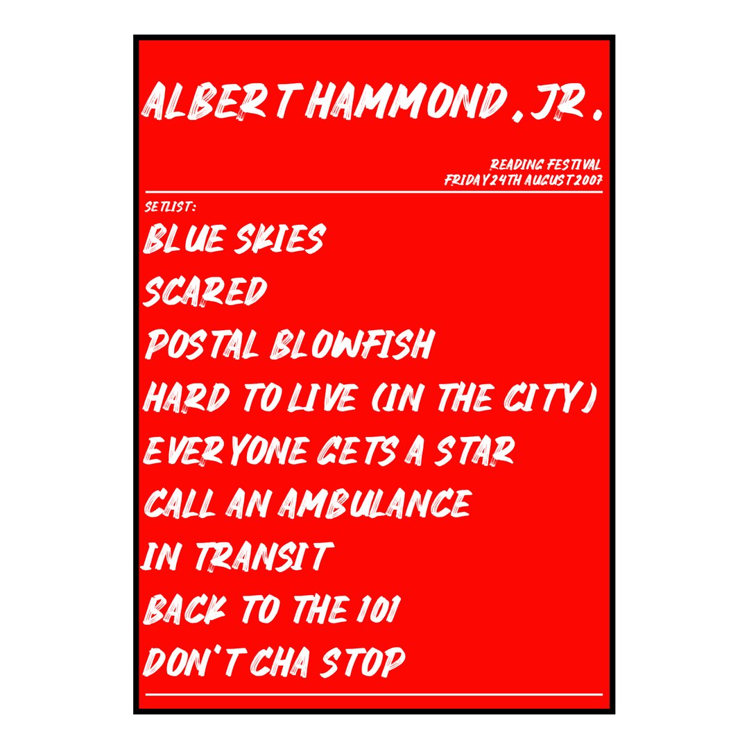 Albert Hammond, Jr. Reading 24th August 2007 Setlist poster