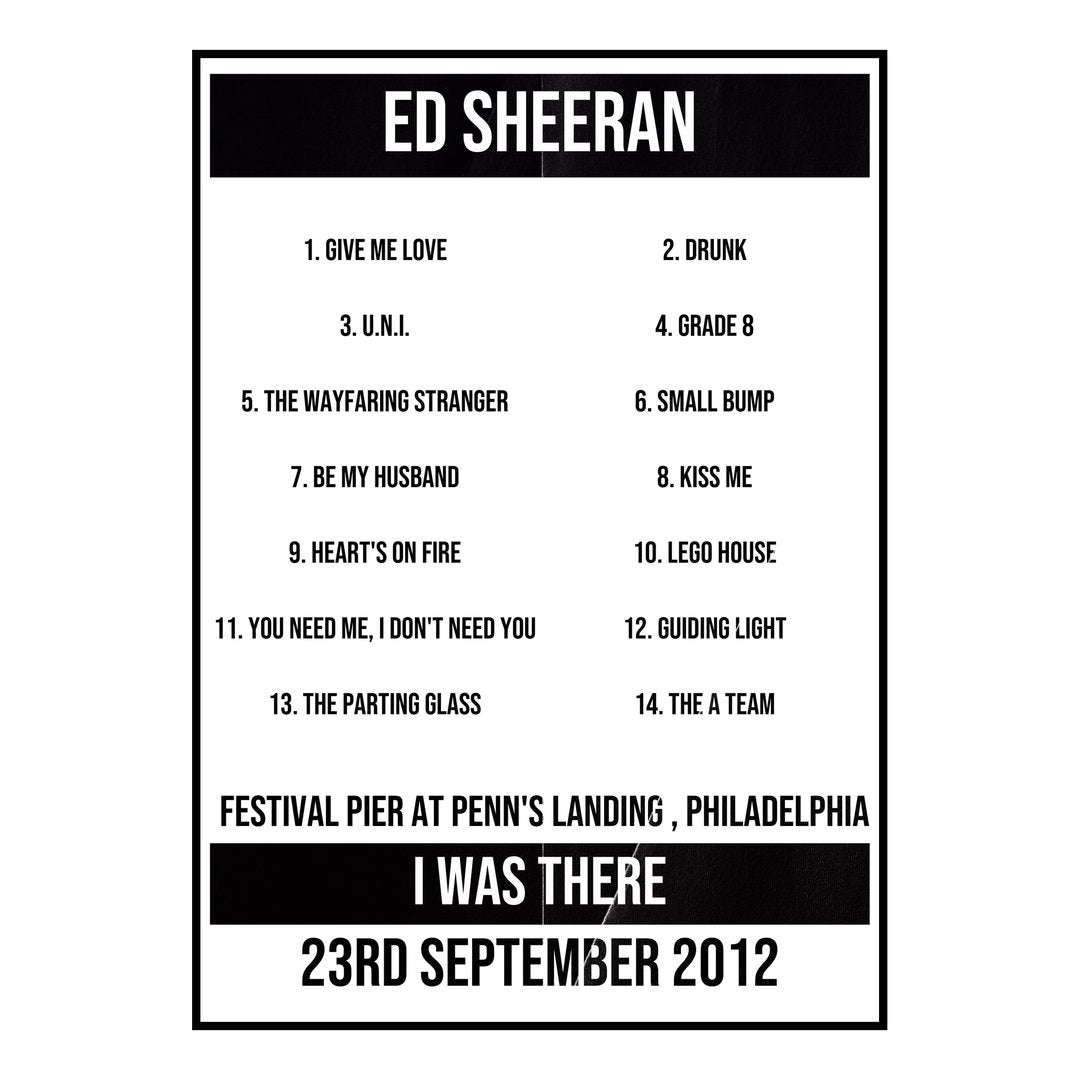 Ed Sheeran Philadelphia 23rd September 2012 Setlist poster