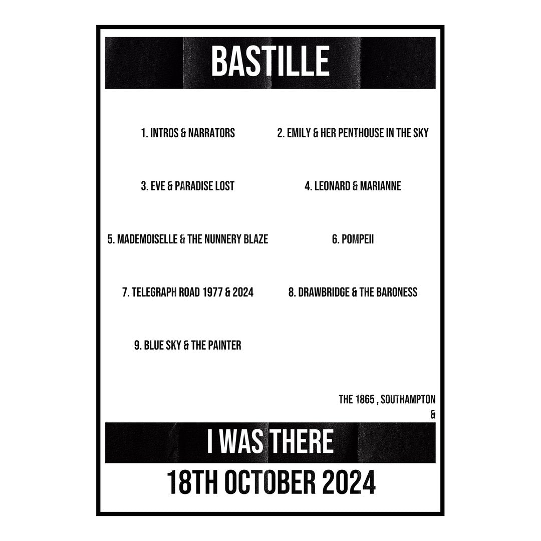 Bastille Southampton 18th October 2024 Setlist poster