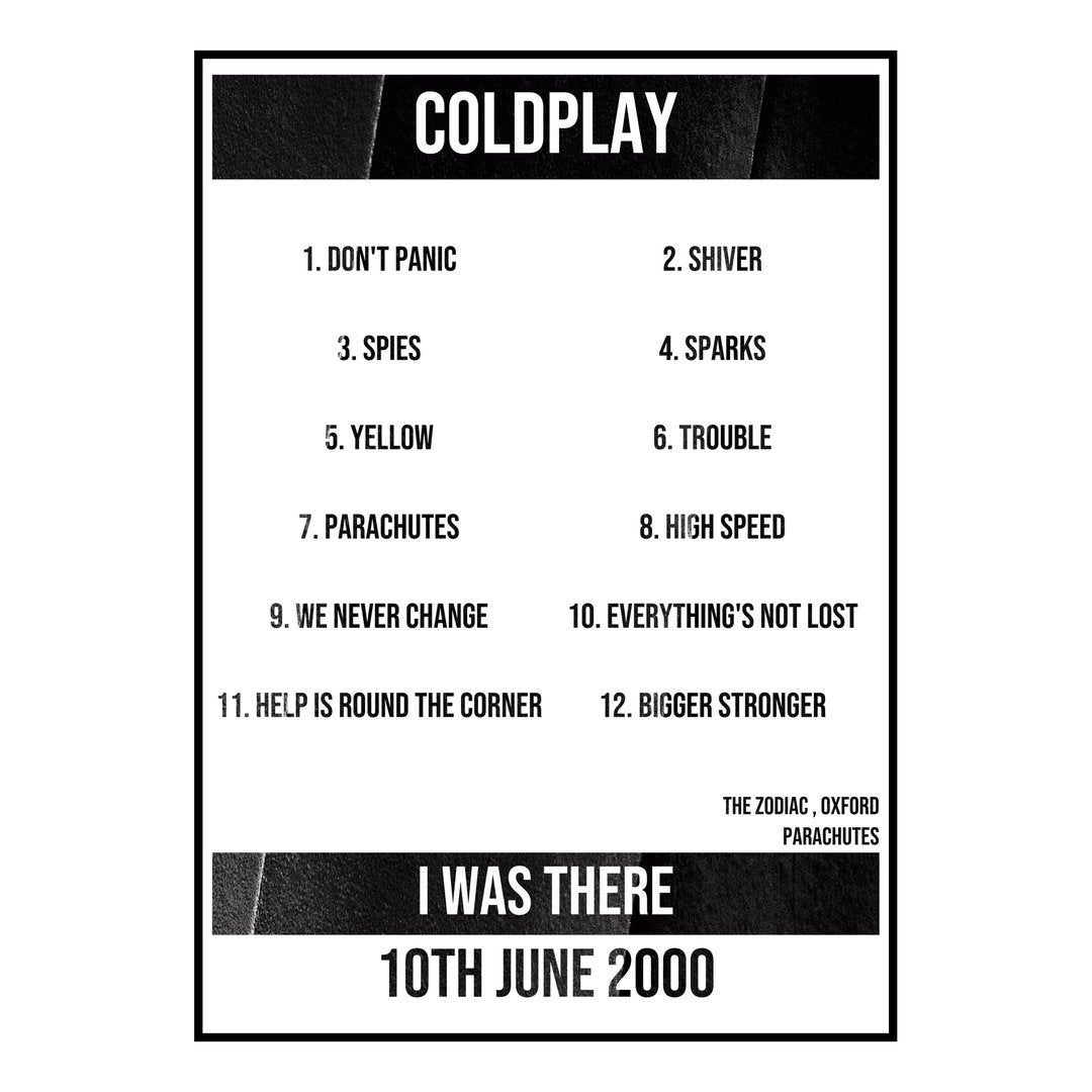 Coldplay Oxford 10th June 2000 Setlist poster