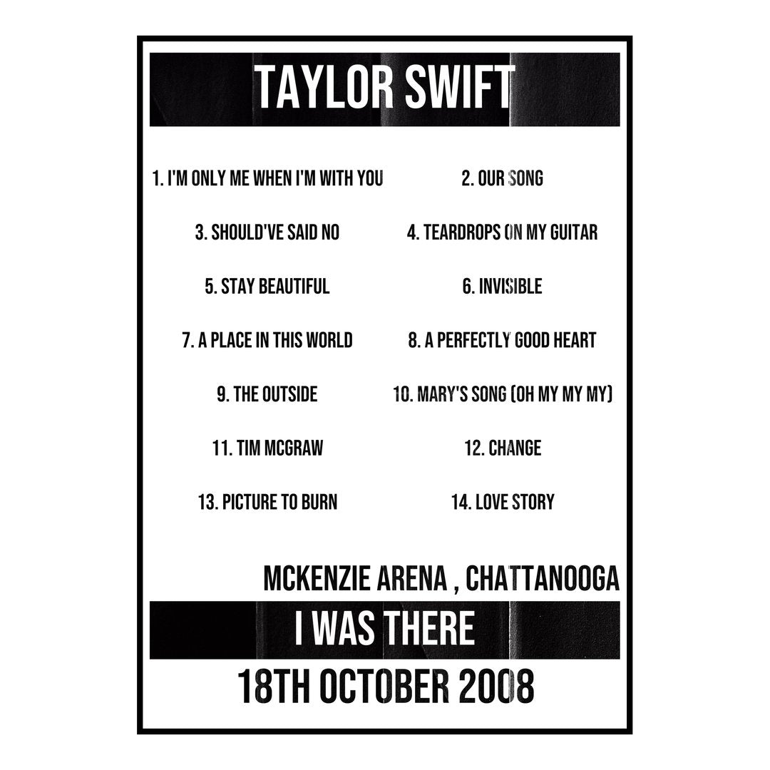 Taylor Swift Chattanooga 18th October 2008 Setlist poster