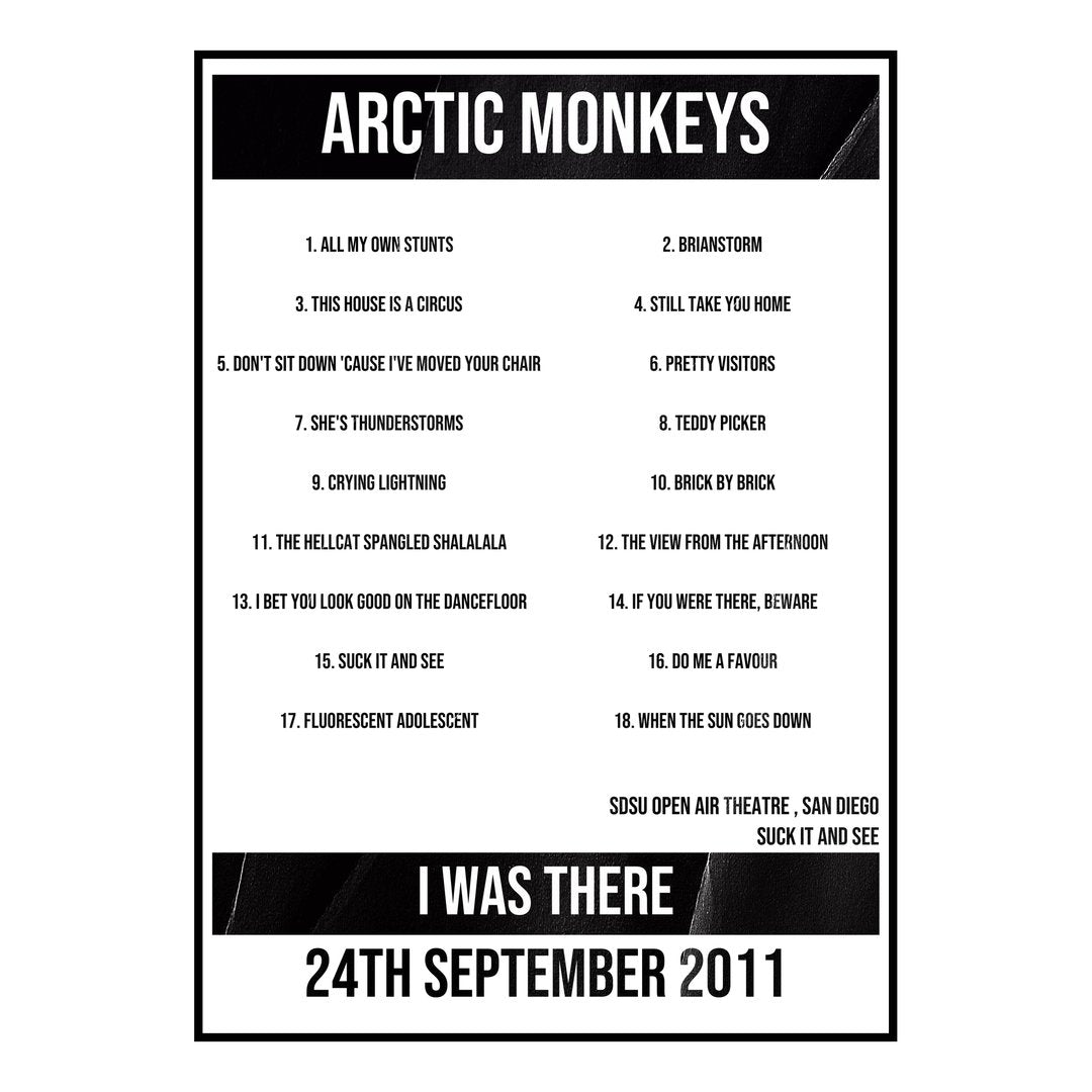 Arctic Monkeys San Diego 24th September 2011 Setlist poster